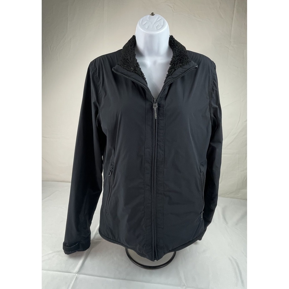 BANANA REPUBLIC SHERPA LINED JACKET WOMENS XS BLACK FULL ZIP SOFT SHELL COAT